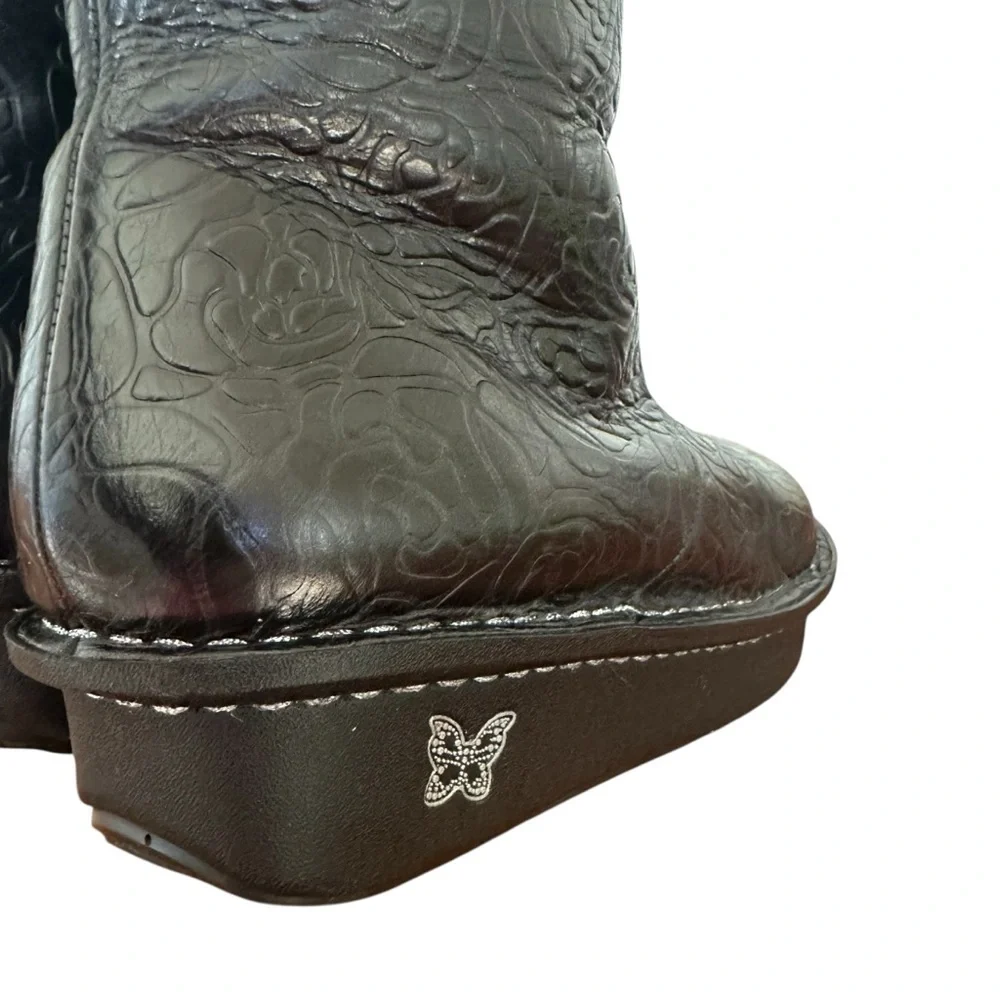 Alegria Embossed Leather Mid-Calf Boots Black EU 39 Shearling Lined - Picture 6 of 15